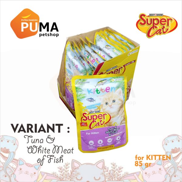 makanan-kucing-basah-super-cat-pouch-85gr-kemasan-sachet-tuna-whitemite-kitten-85gr
