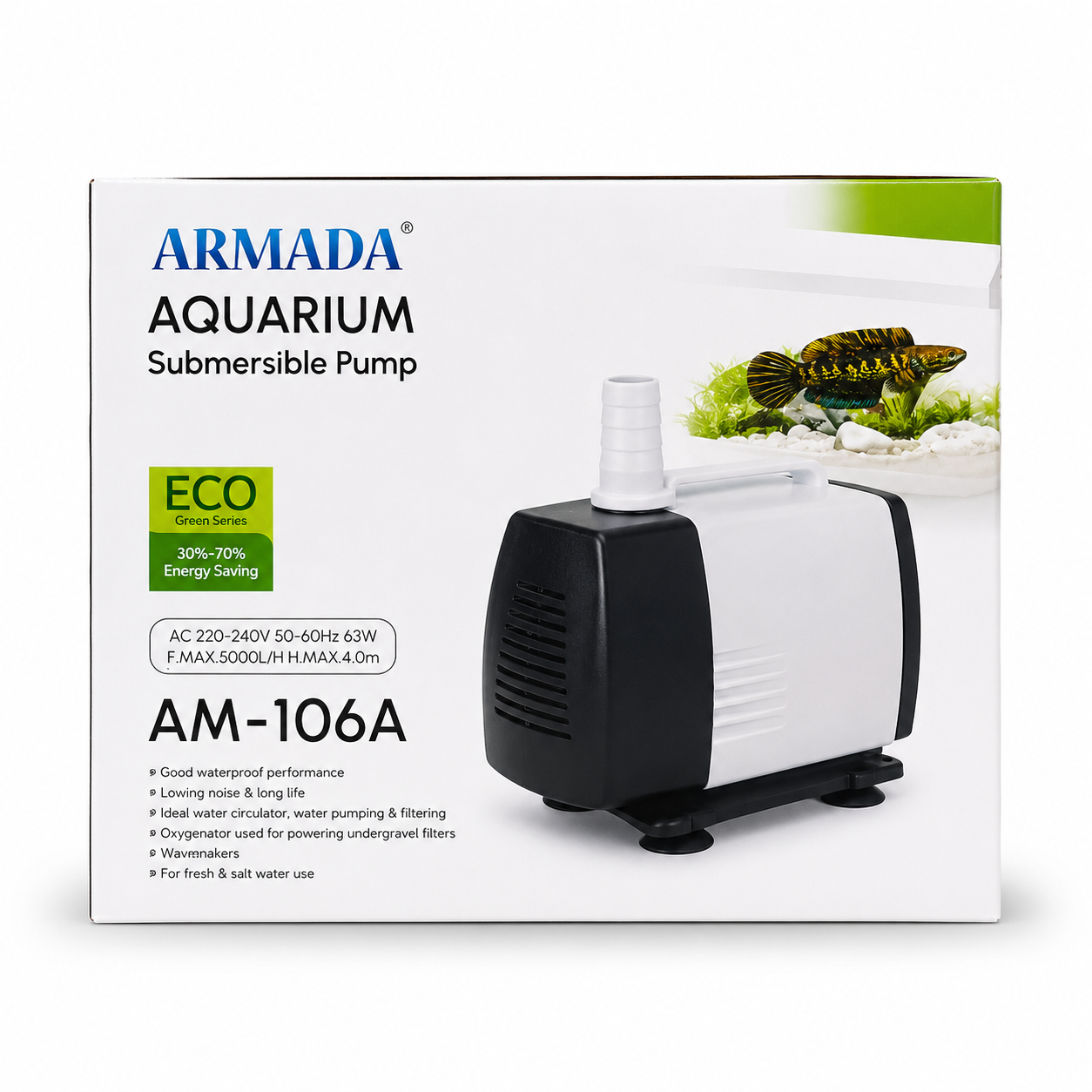 ARMADA Aquarium Submersible Pump AM-106A 63W - Pompa air kolam 5000L/Jam Head 4 Meter