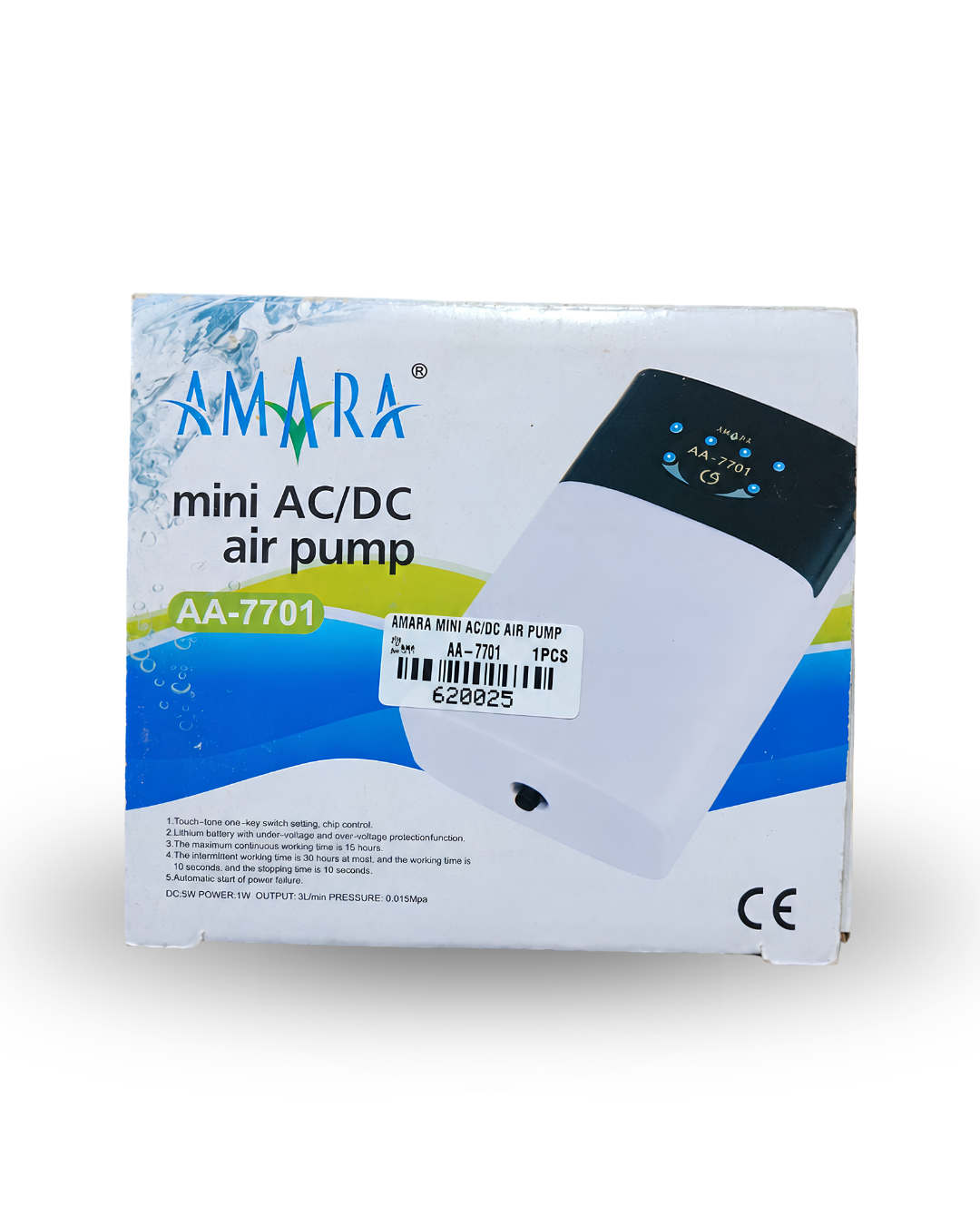 AMARA AC/DC 7701 1 Lubang Air Pump - Aerator Tidak Berisik Otomatis Menyala Saat Mati Listrik