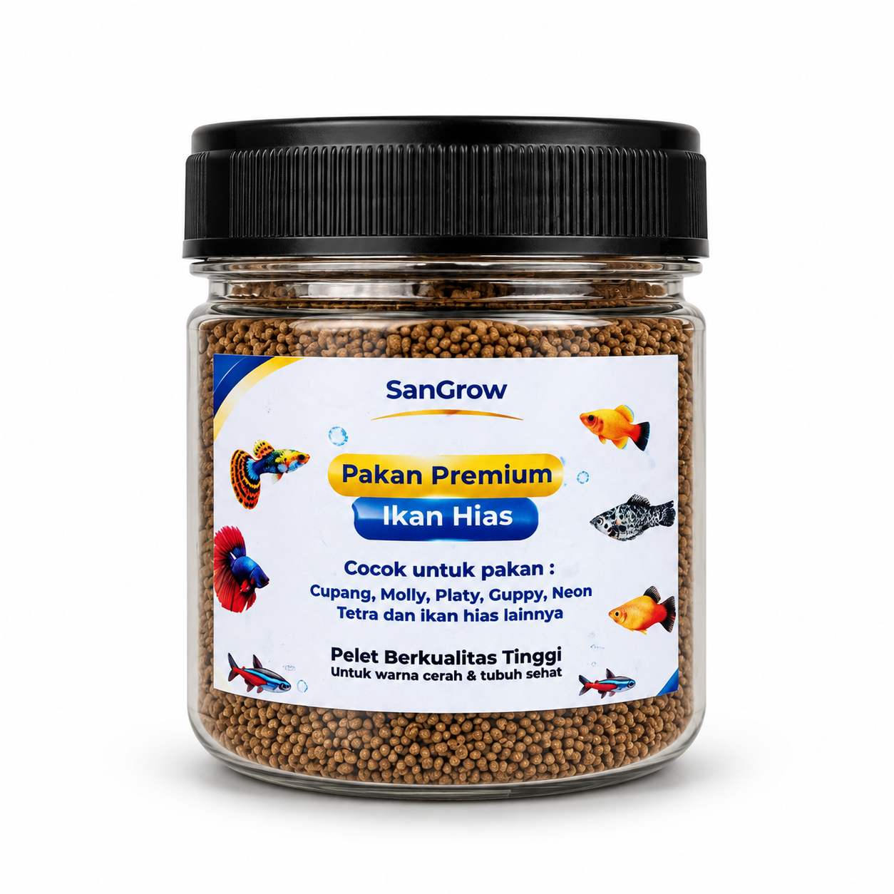 Pakan Ikan Hias Premium SanGrow 50gr - Cocok Untuk Pakan Cupang, Neon Tetra, Molly, Guppy, Dan Ikan Hias Lainnya
